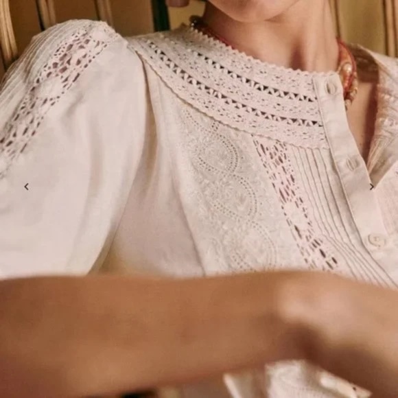 Sezane Jane Blouse Size US 4 Ecru - Picture 2 of 7